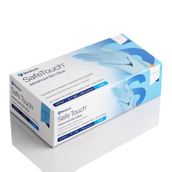 Перчатки нитриловые неопудренные Medicom (Размер S, голубые)