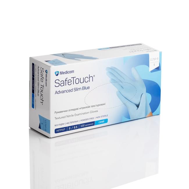 Перчатки нитриловые неопудренные Medicom (Размер S, голубые)