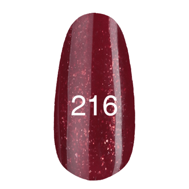 Гель-лак № 216 (Глибокий карміновий з дрібним золотим глітером) 8 мл.