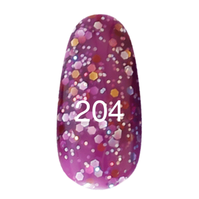 Гель-лак № 204 (фіолетовий з блискітками різних розмірів) 12 мл. Гель-лак № 204 (фіолетовий з блискітками різних розмірів) 12 мл.