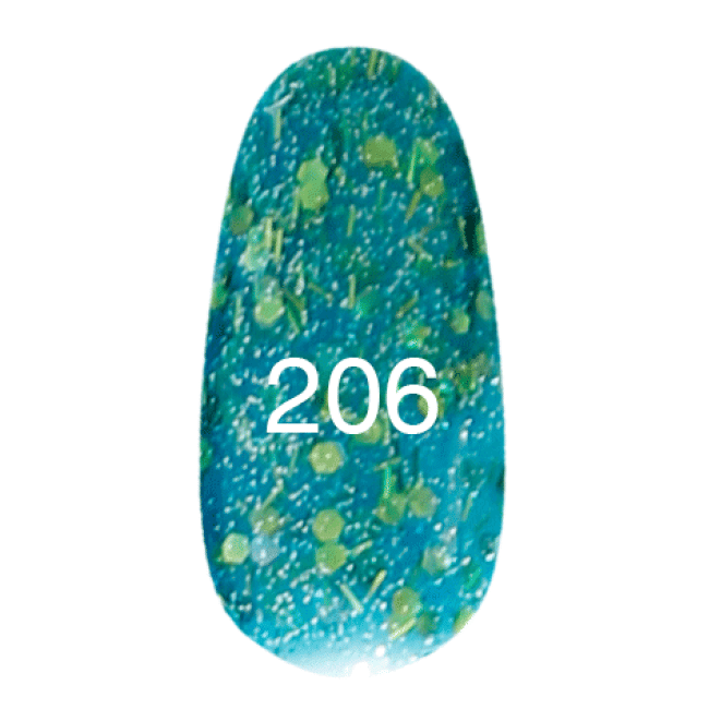 Гель-лак № 206 (зеленый с блестками разных размеров) 12 мл.